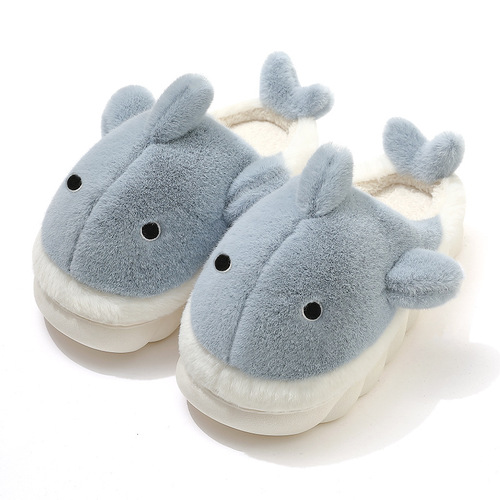 Home Furry Slippers for Women Winter Cute Whale Slippers for Home Men's Plush Thick-soled Cotton Slippers for Men Wholesale