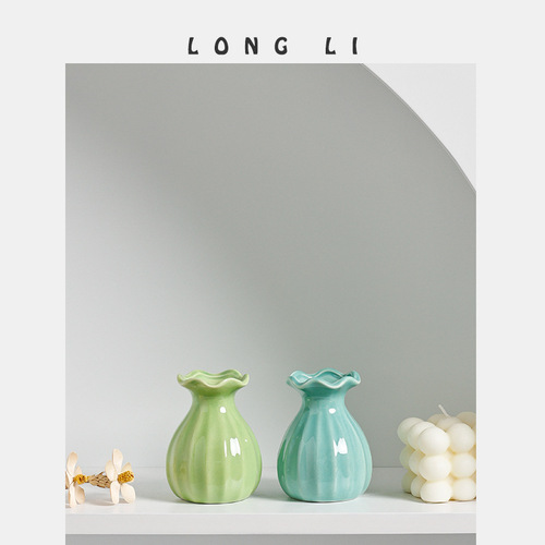 Longli Porcelain Classic Ceramic Aroma Diffuser Creative Mini Ceramic Vase Ornament Decor Hydroponic Fresh Flowers Small Flower Vase with Lotus Mouth