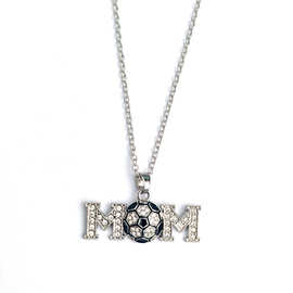 跨境速卖通外贸欧美 运动饰品 足球垒球妈妈MOM水晶吊坠体育项链