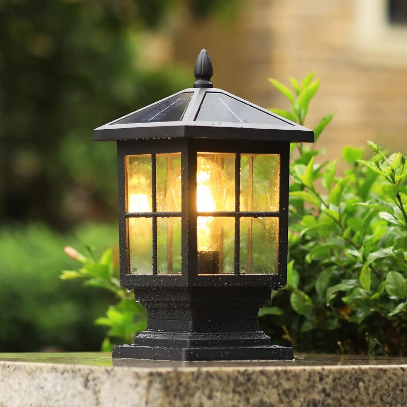 Solar Column Head Lamp New Chinese Style Outdoor Power-Connected Gate Home Garden Villa Fence Landscape Waterproof Atmosphere Lamp
