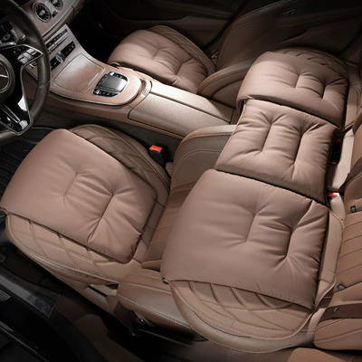 Seat cushion, seat cover, car seat cushion, universal - s-model-anti-stain-leather-chestnut-brown-three-piece-set-for-front-and-rear-rows