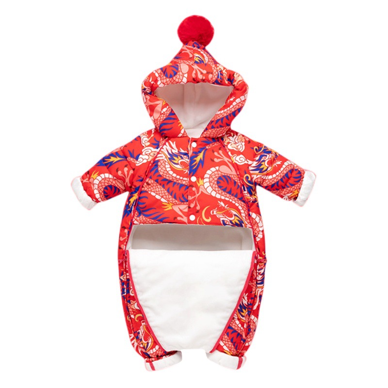 New Baby Down Jacket Jumpsuit Winter Baby Boys and Girls Thickened Ha-ha Clothes Newborn Outfit Foot Holding Clothes Korean