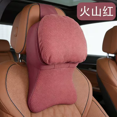Cross-Border Tk Amazon Car Seat Cushion Breathable Car Neck Support New Headrest Pillow High-End Car Use Pillow (Headrest) - suede-large-headrest-volcano-red-single