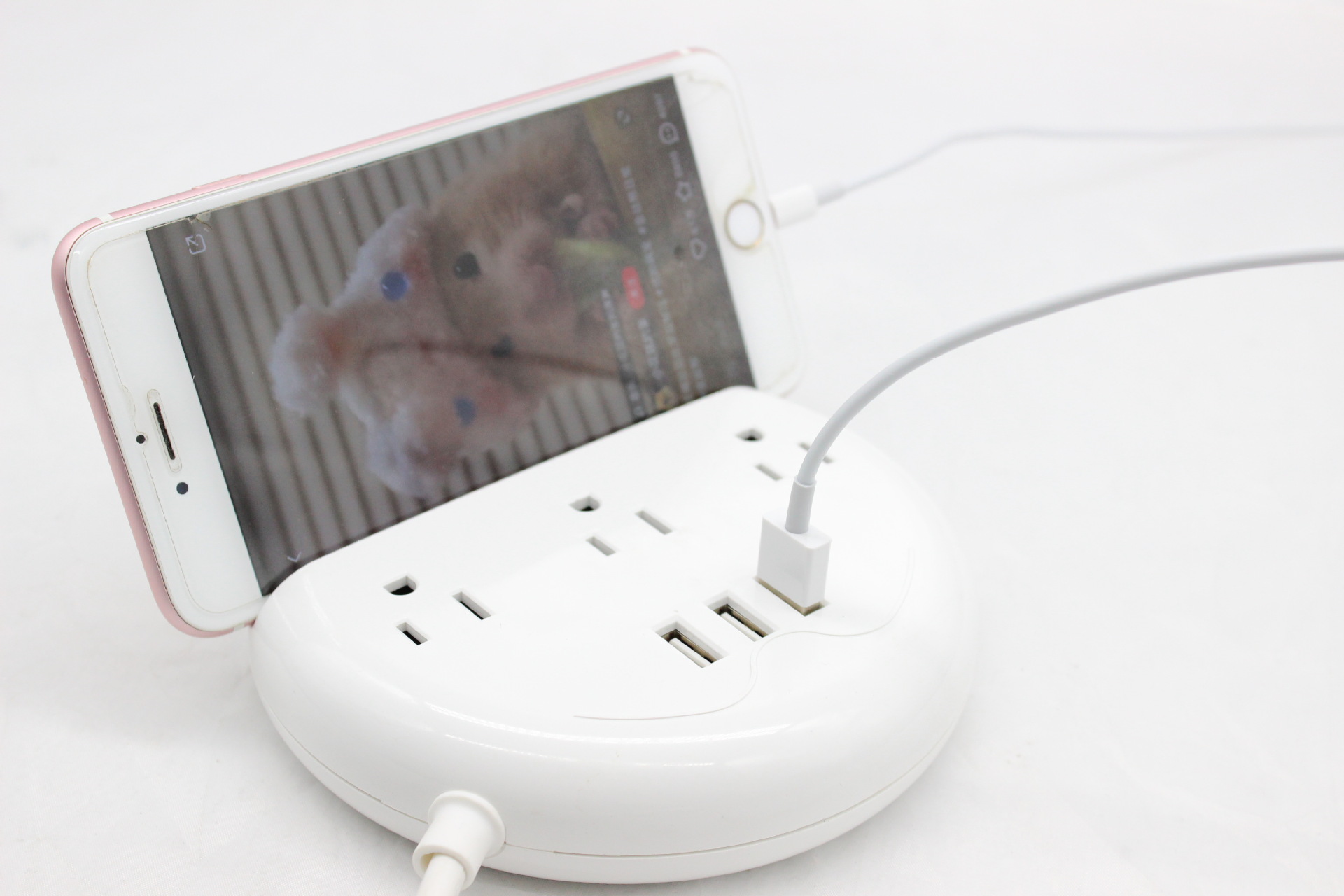 圆形美式多用插座带USB多孔位圆形插板带线电源延长插线板电插板