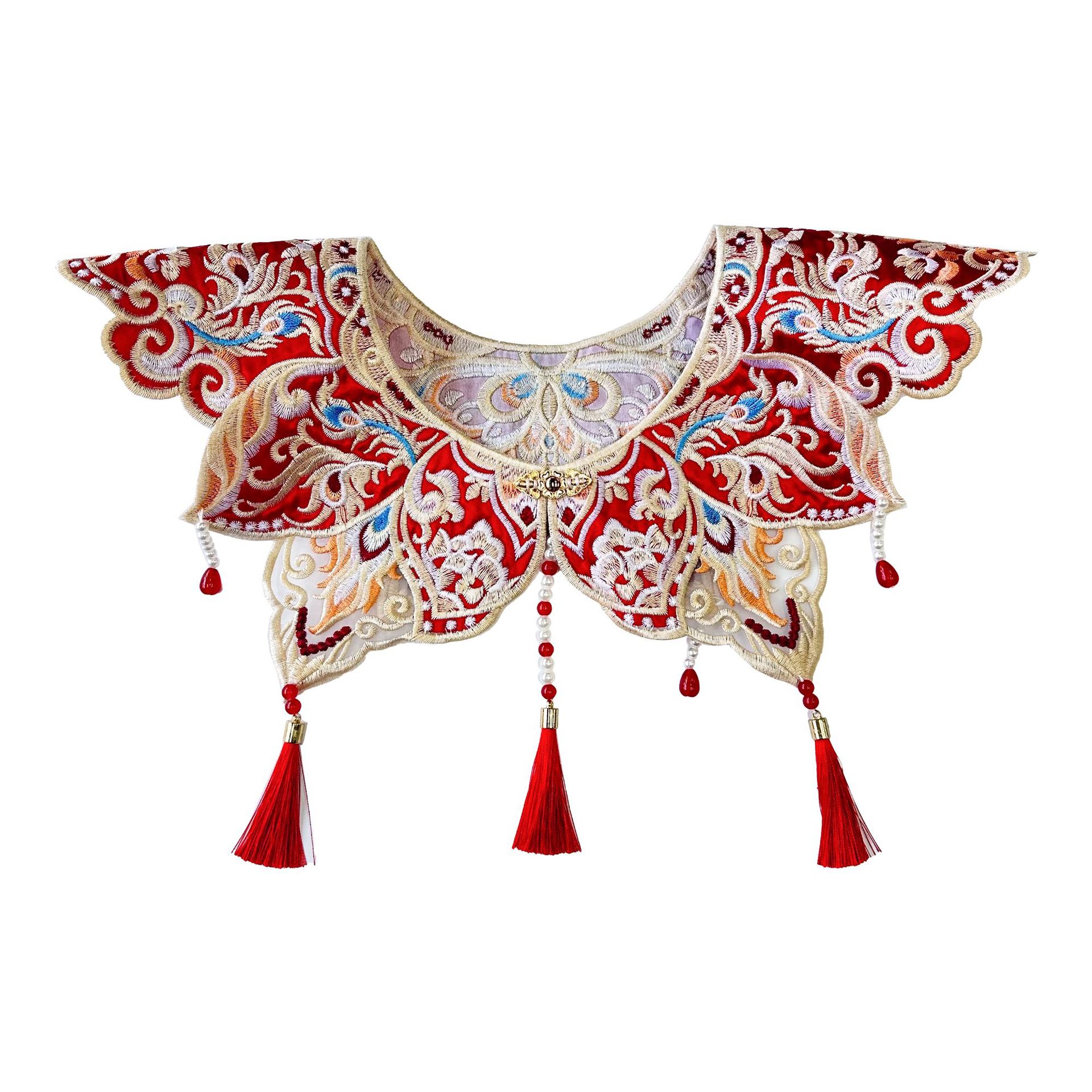 Rojo estilo nacional Han vestido de hombro nublado cuatro estaciones general con una nueva falda de caballo chino colgante de bordillo collar falso