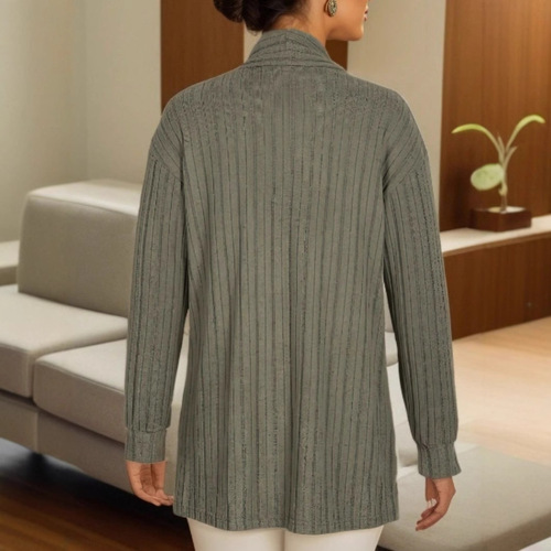 Women's 2025 European and American Autumn/Winter Long-Sleeve Solid Color Loose Open-Front Coat