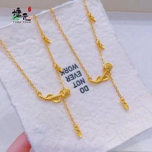 小红书同款沙金玫瑰花项链 新款流苏金色女款锁骨项链首饰品批发