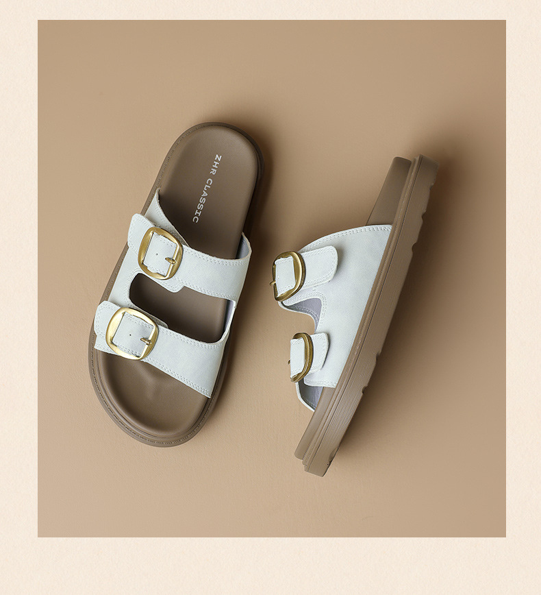 Dép sandal nữ xỏ ngón đế bệt kiểu Birkenstock — AY352 Xanh dương chi tiết 31