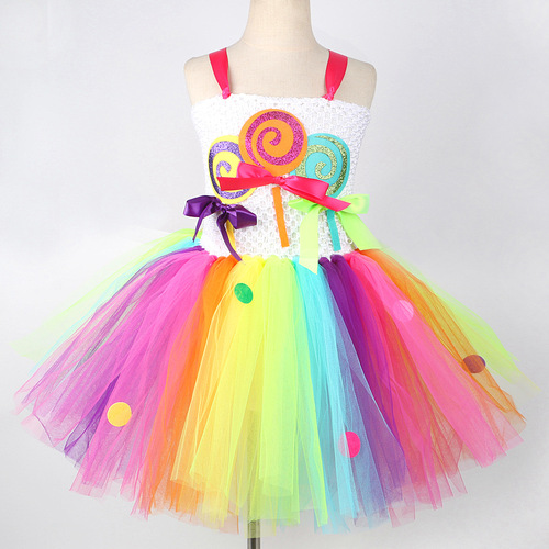 Cross-border new colorful candy ice cream mesh dress holiday party children ballgown dress little girl dress