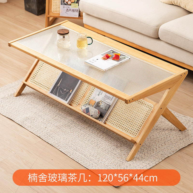 Mesa de café de vidrio sala de estar estilo japonés estilo de registro mesa de té de ratán hogar pequeño apartamento rectangular mesa de té simple nuevo