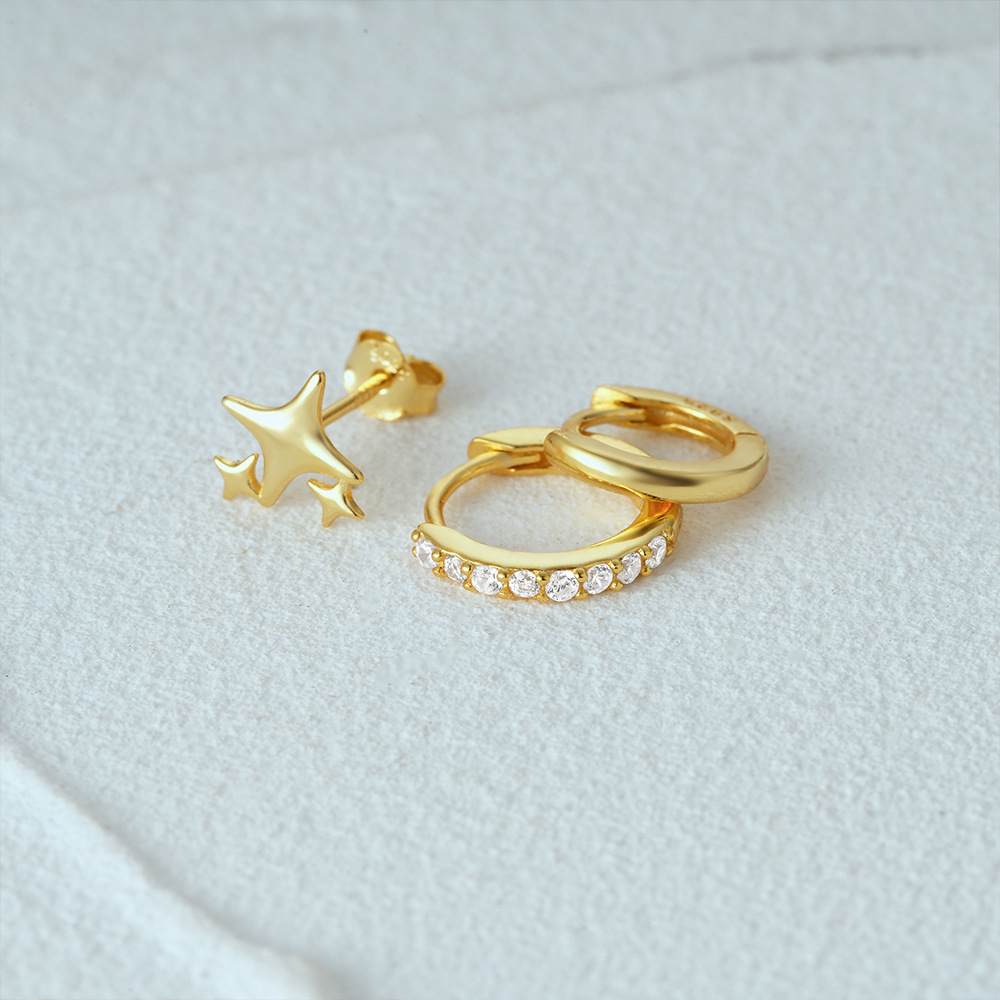 3g Weight Hoop Earrings, Ear Studs Classification 1 Set Quantity Daily Occasion 925 Sterling Silver Material Star, Butterfly Pattern Women's Gender Plating Design Simple Style Style 1 Set 925 Sterling Silver Star Butterfly Hoop Earrings Ear Studs 46