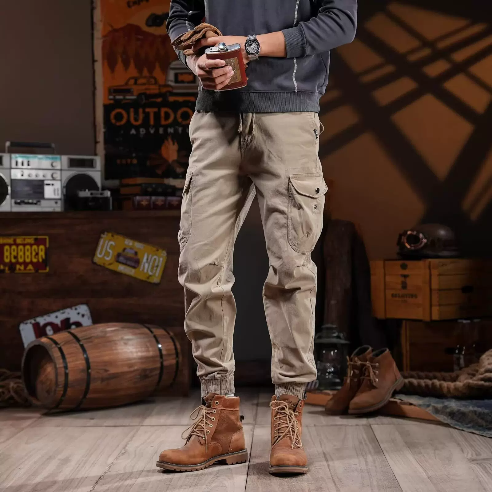 美式复古工装休闲裤男款春秋款跨境拉链束脚户外战术休闲裤男批发