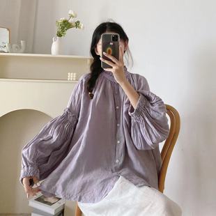 New Linen Girls' Shirts, Plus Size Girls' Tops, Pleated Cardigans, Puff Sleeves for Slimming Students