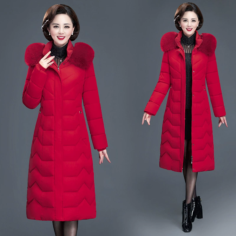 Утепленная стеганая куртка больших размеров для среднего и пожилого возраста, Женская Длинная толстая куртка выше колена, стеганая куртка для матери с хлопковым подкладом, пальто с живым воротником, живая куртка с хлопковой подкладкой