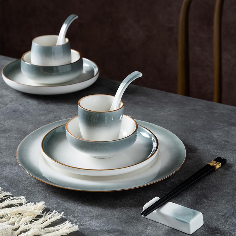 Chinese hotel ceramic table four-piece tableware suit plate bowl hotel restaurant club hot pot custom log