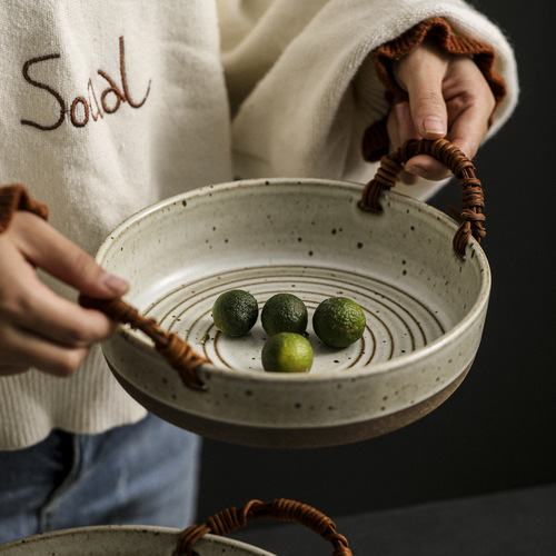 Japanese tableware personalized bowls and plates retro rough pottery handmade plates home ceramic dishes creative internet celebrity ins style