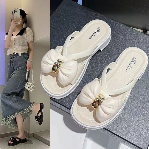 Butterfly knot open-toe sandals for women, outdoor wear, summer, soft bottom, thick bottom, anti-slip, versatile women's sandals