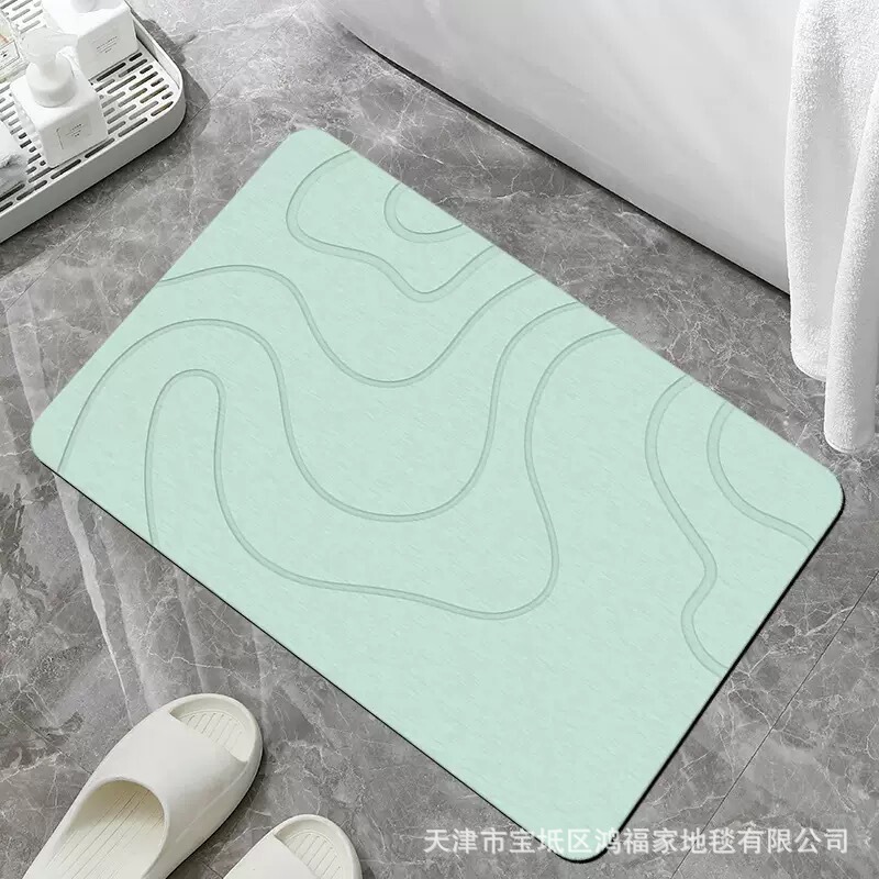 跨境素色条纹软硅藻泥地垫欧美浴室卫生间防滑吸水脚垫地毯厨房垫|undefined