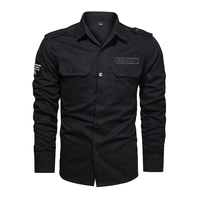 2023 primavera y otoño nueva camisa de color sólido hombre suelta camisa de bolsillo de manga larga moda guapo casual blusa versátil