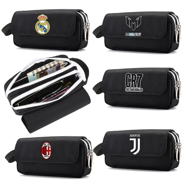 Barcelona Messi Juventus Ronaldo Pencil Case Double Oxford Cloth ac Milan Chelsea Tottenham Real Madrid Stationery Storage Bag