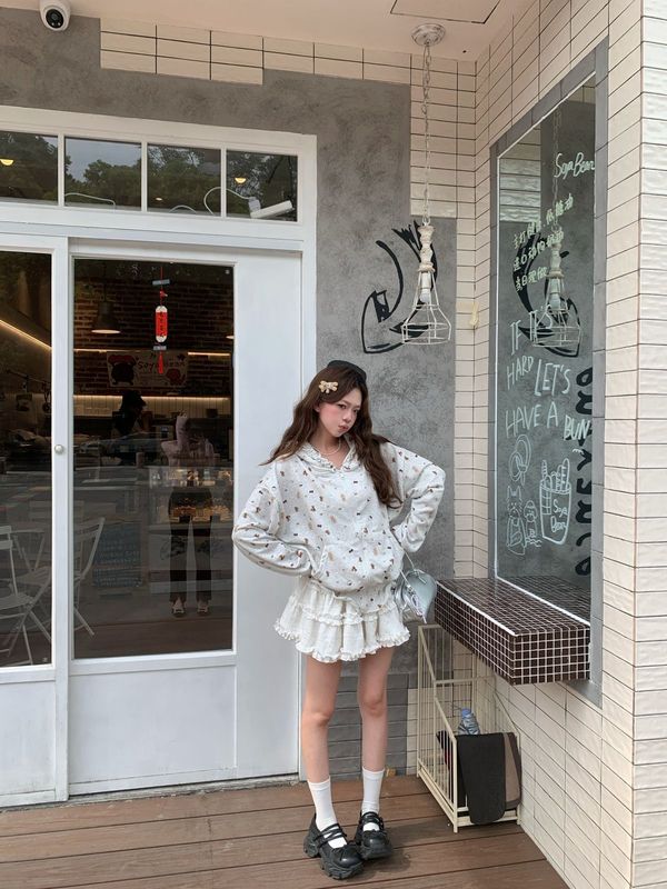 韩系chic连帽开衫外套女初秋新款慵懒风宽松卡通印花外穿百搭卫衣|undefined