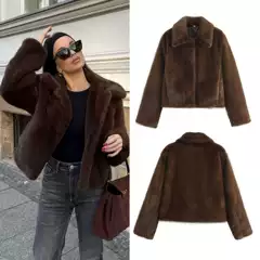 Lapel Long-Sleeve Faux Fur Wool Coat Winter 2025 Trendy B88792
