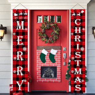 Cross-border Wholesale Christmas Hanging Cloth Couplets Arrangement Hanging Decoration Holiday Atmosphere Decoration Window Arrangement Door Frame Flag
