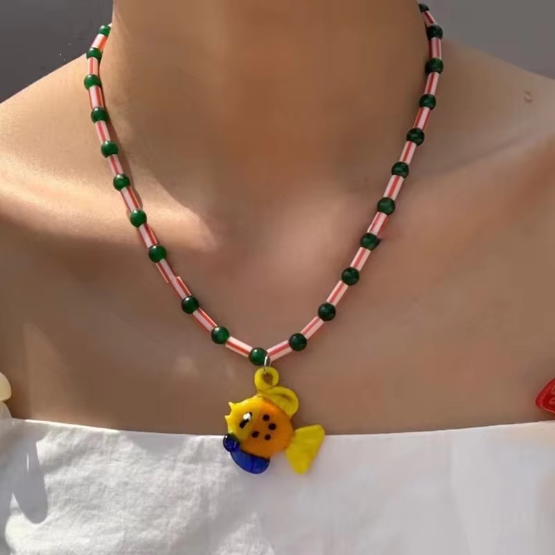 20g Weight Resin Pendant Material Pendant Necklace Classification Resin Chain Material Beaded Chain Chain Type 1 Piece Quantity Party, Street Occasion Resin Material Fish Pattern All Seasons Season Women's Gender Cartoon Style, Cute Style Cartoon Style Cute Fish Resin Beaded Chain Beaded Necklaces Wholesale 1
