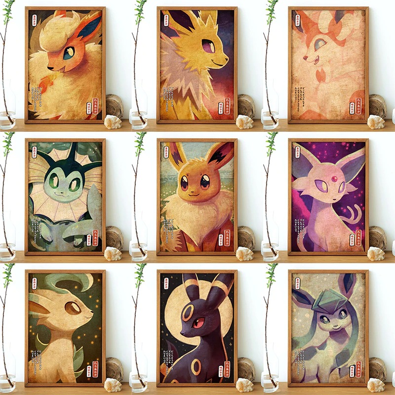 Cross-border retro style Pokemon poster Pocket Elf Pikachu Eib…