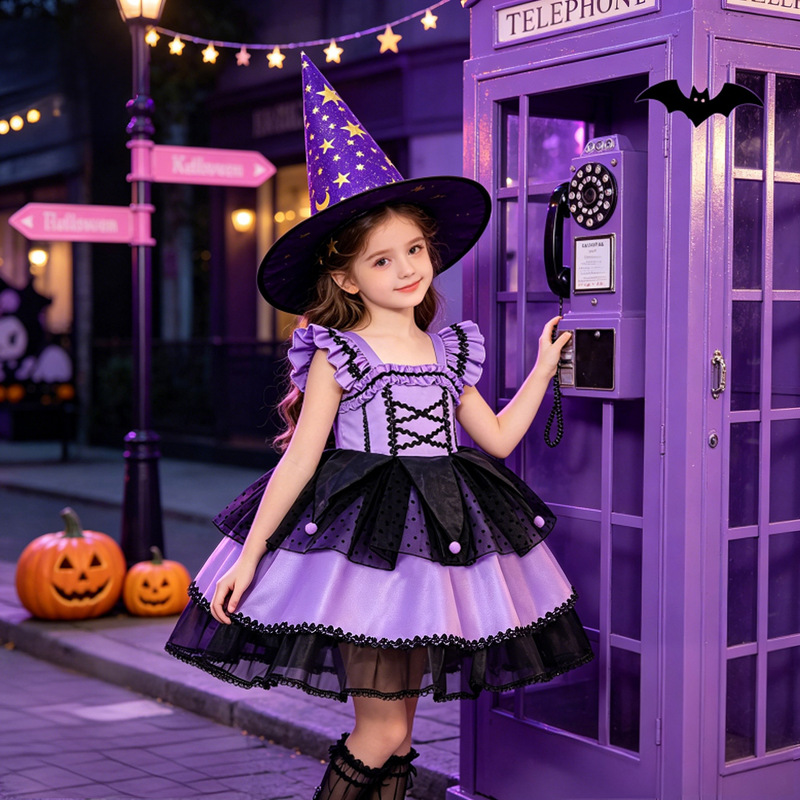 Children's Halloween Costume Girls' Cosplay Masquerade Performance Black and Purple Sweet Cool Style Lolita Princess Dress Children's Halloween Costume Girls' Cosplay Masquerade Performance Black and Purple Sweet Cool Style Lolita Princess Dress
