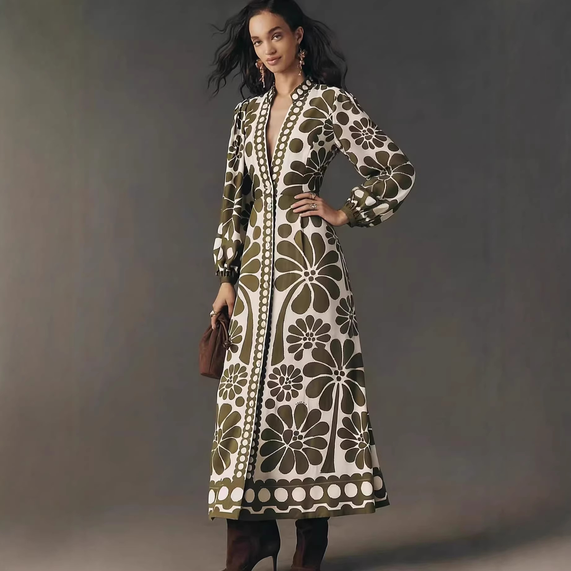Women's Clothing Elegant Bohemian Printed Shirt Dress Long Sleeved Women's Clothing For Formal & Casual For Women_ecoleips.com