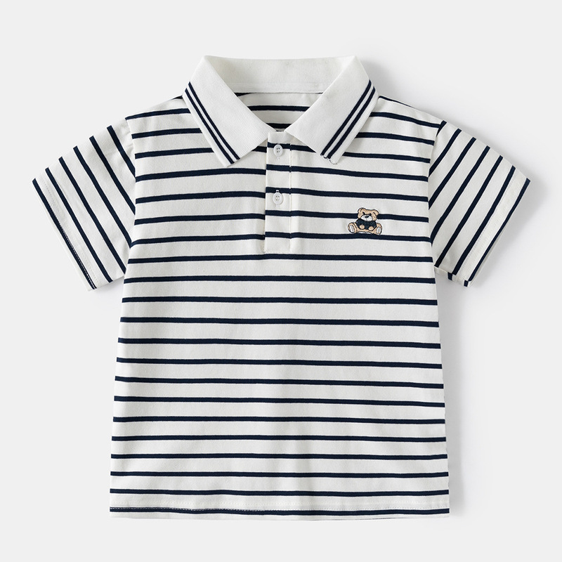 男児Polo 2025年夏新作子供ストライプ半袖男児赤ちゃんストライプ半袖ポロシャツファッション|undefined