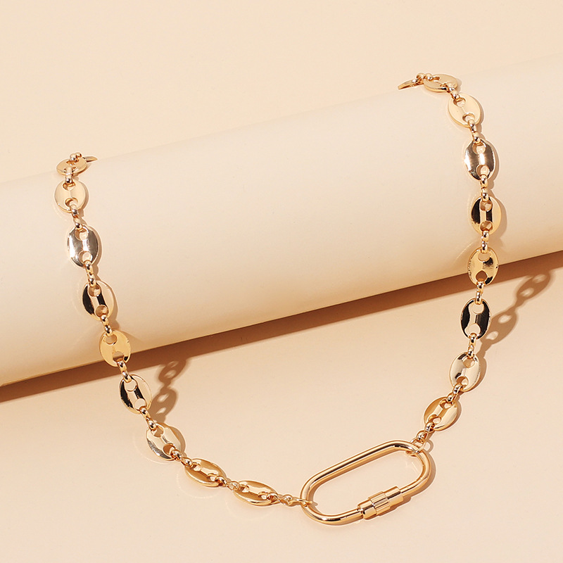 24g Weight Necklace Classification Wedding, Travel Occasion Lock Pattern Women'S Gender Gold, Silver Color Fashion Geometric Oval Lock Necklace 6