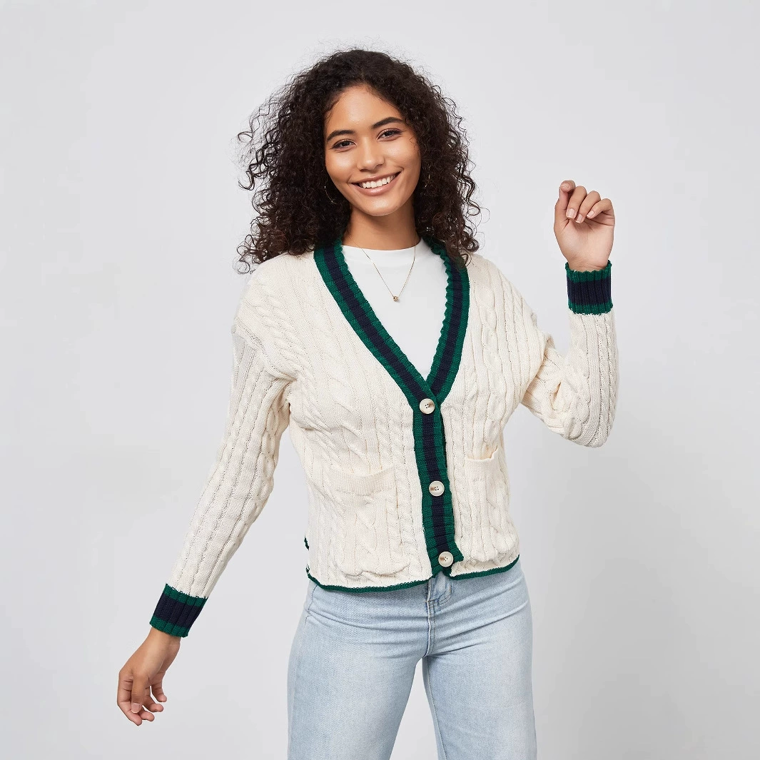 Amazon трансграничная женская одежда оптом европейский и американский стиль моды V-образный свитер куртка осень новый цвет трикотажный кардиган