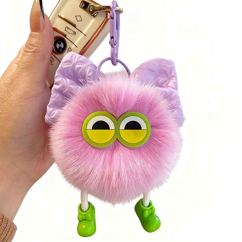 Grandes ojos arco peluche bolsas lindas llaveras de automóviles colgantes de bola de carbón imitación zorro colgantes de bola de pelo