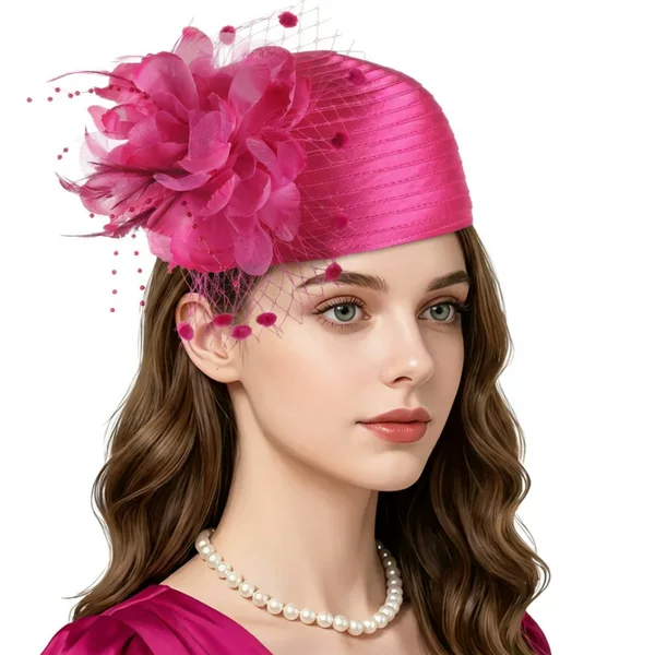 Cross-border European-style vintage women's church hat with mesh flowers, small formal hat for weddings and parties, pillbox hat wholesale