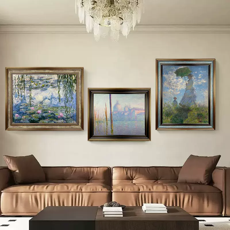 印象派莫奈世界名画时尚简约肌理层装饰画油画复制品餐厅玄关挂画