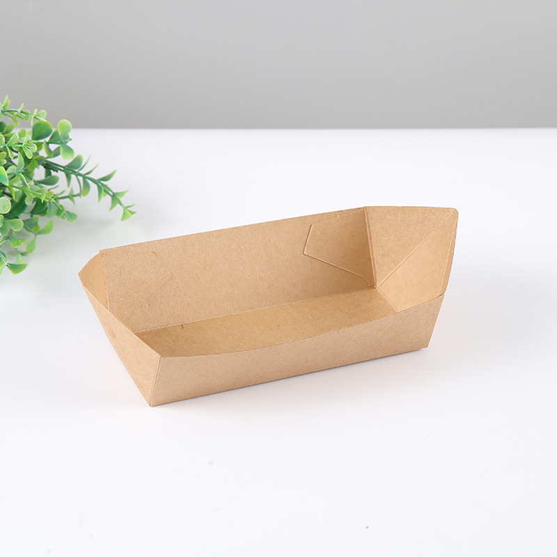一次性淋膜牛皮纸船盒定 制免折叠方形防油炸鸡纸盒敞口船盒定 做