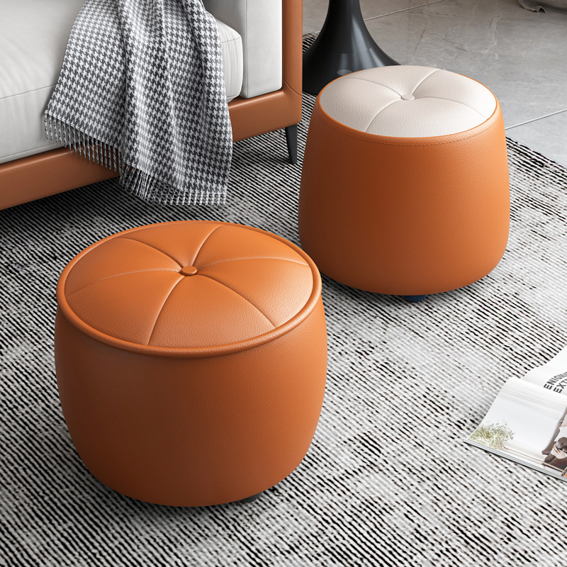 Taburete pequeño taburete bajo para el hogar taburete redondo simple cambio de zapatos taburete sala de estar sofá mesa de café Banco cuadrado calabaza taburete de cuero de madera maciza