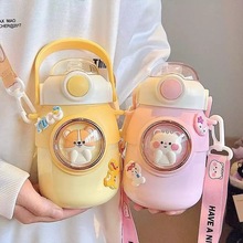 女生高颜值保温杯316双饮水杯可爱学生上学专用大肚杯子吸管儿童