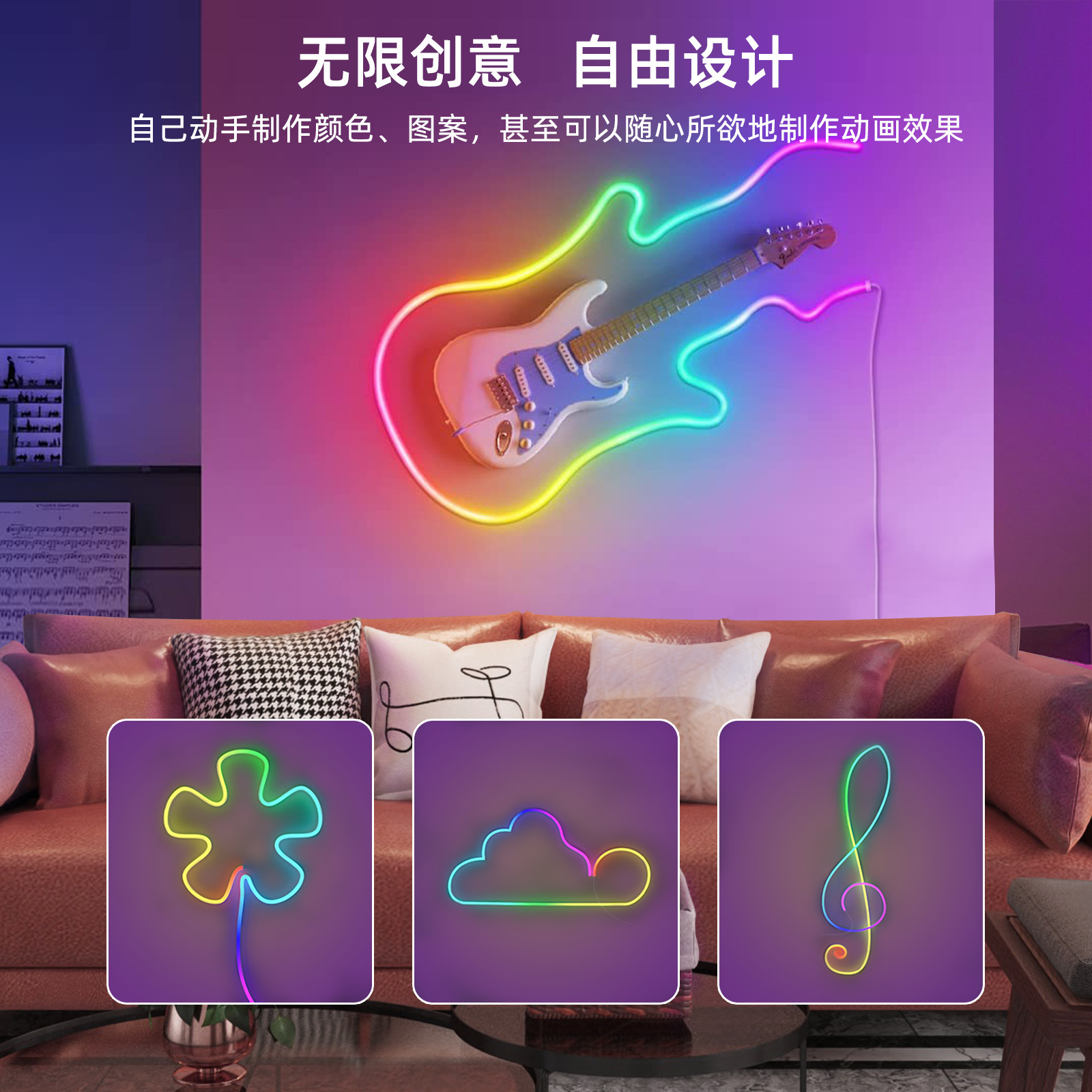 Tira de Luces LED de Neón de 24V con Bluetooth, Control por Aplicación, 3m 5m 10m, Juego de Tiras de Luces de Colores, Flexible, Control Inteligente, Venta al por Mayor