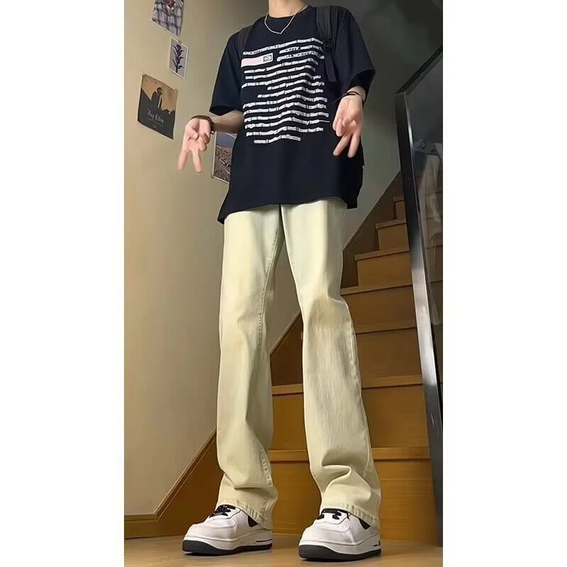 2025黑色牛仔裤男款显高显瘦显腿长直筒微喇春夏弹力长裤|undefined