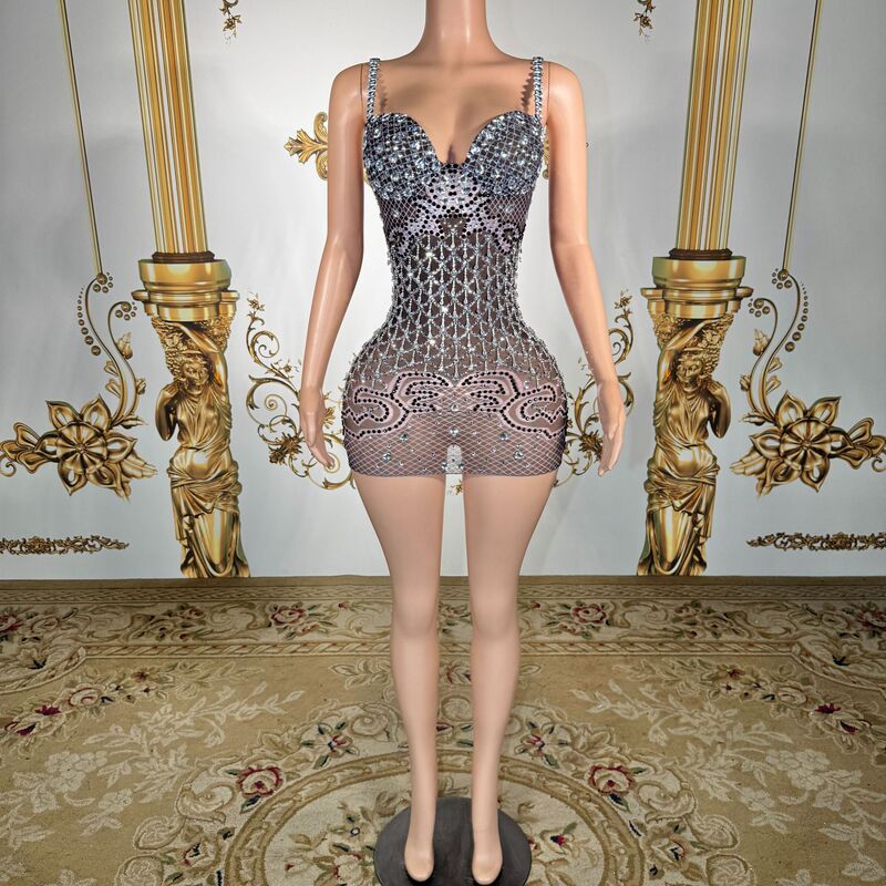 Black rhinestone sheer sexy bodycon mini dress for women, ballroom outfit, nightclub hot girl dress, party dress Black rhinestone sheer sexy bodycon mini dress for women, ballroom outfit, nightclub hot girl dress, party dress