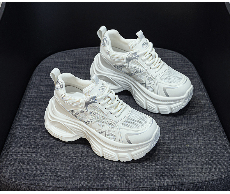 Giày sneaker dad đế dày nữ lưới thoáng khí tăng chiều cao đính đá — M2833 màu be, M2833 màu bạc chi tiết 23