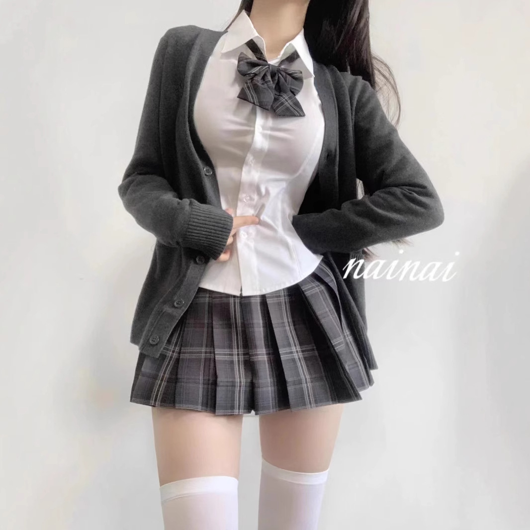JK Sweet Slim Fit Set, JK Long-Sleeved Waist-Defining White Shirt, Uniform, Sexy Girl School Shirt, Tie-Waist Top