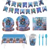 Picture nine-piece set (7 inches + 9 inches + paper towels + paper cups + pull flag + knife, fork, spoon + tablecloth)