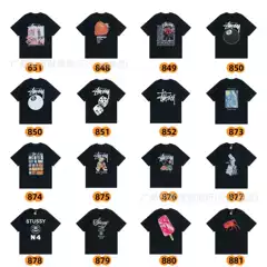 American Streetwear STU Black Graphic T-Shirt Collection Short Sleeve Tee Casual Unisex Couple Matching