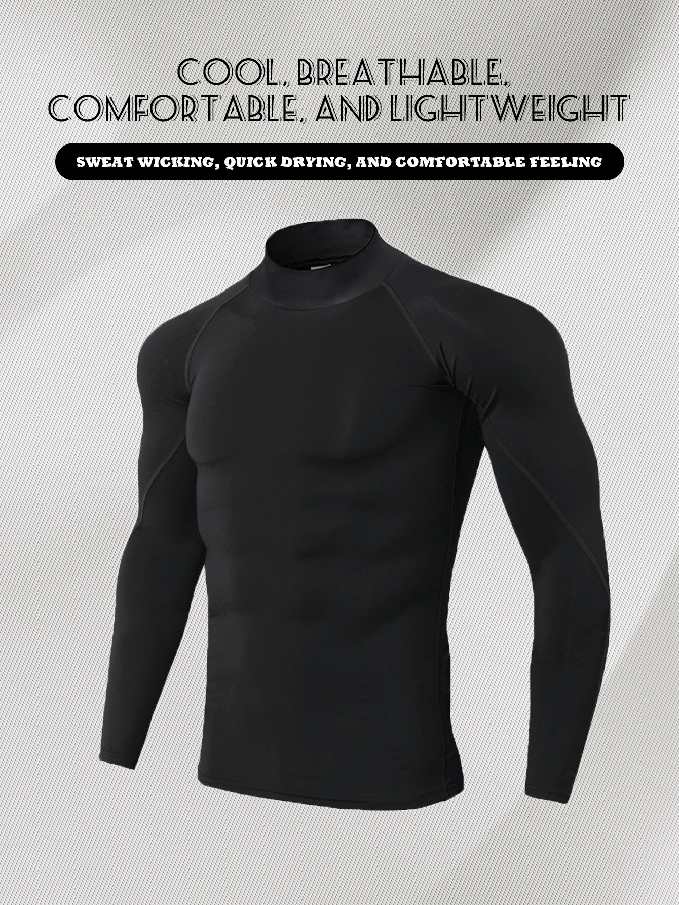 Ropa de fitness de cuello alto de código de belleza Camiseta de secado rápido elástica de manga larga para hombres Ropa para correr Entrenamiento de baloncesto Top de deportes al aire libre