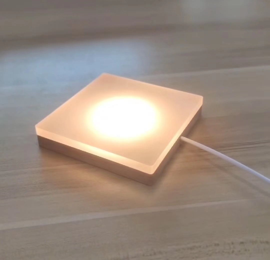 Square thick acrylic diffuser light display stand crystal USB night light ornament solid wood LED base