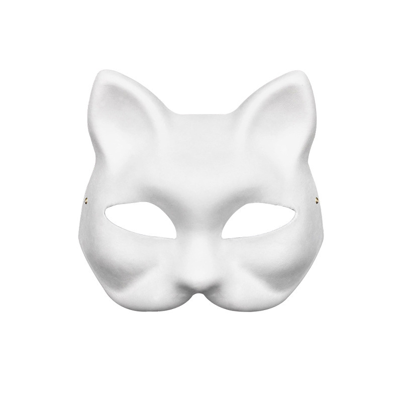 Máscara de zorro gato máscara DIY máscara de papel blanco máscara de gato con piel pegatinas de malla de ojos máscara de pulpa para Halloween
